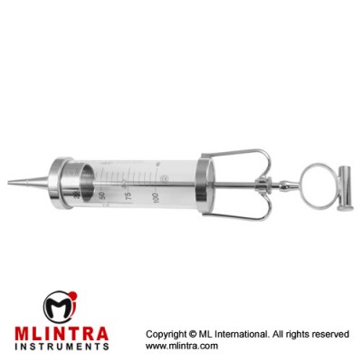 Janet Wound and Bladder Syringe Glass Barrel - With 2 Exchangeable Tips Stainless Steel, Capacity 50 ml